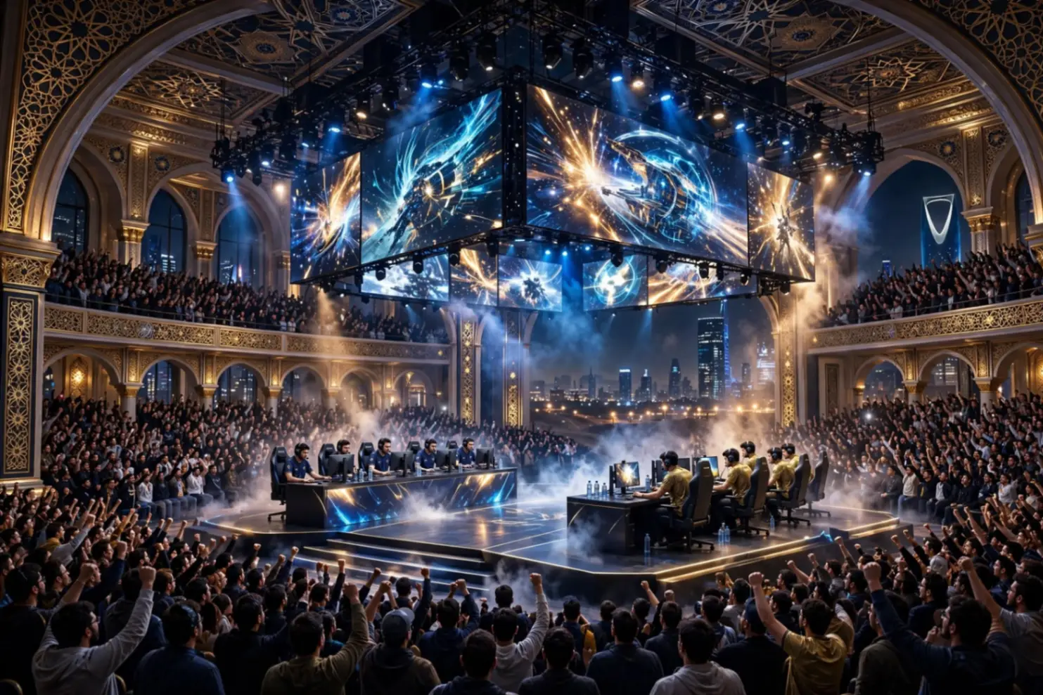 Suasana panggung megah Grand Final MSC 2026 di Riyadh, Arab Saudi, yang mempertemukan tim terbaik dunia.
