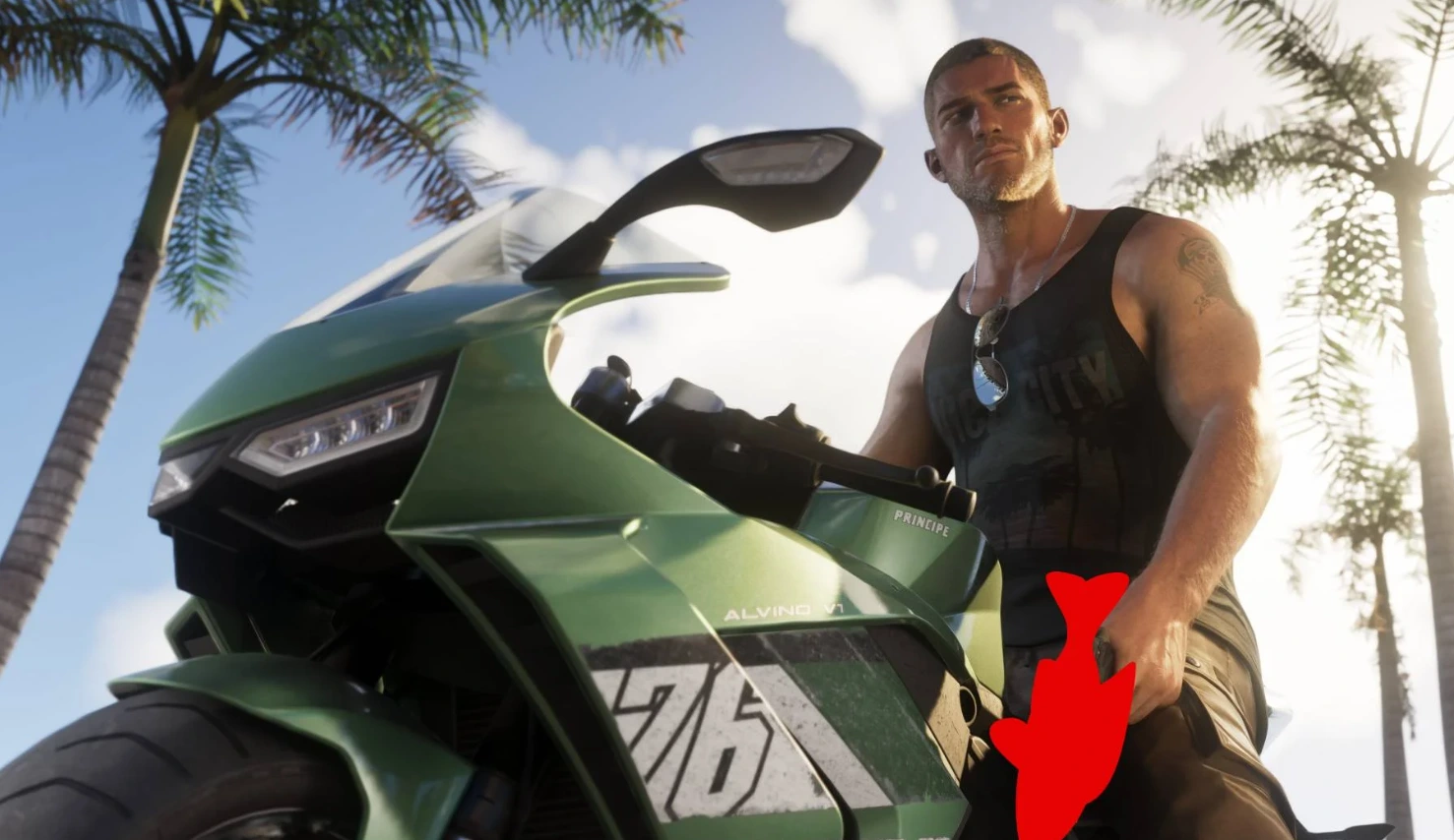 Adegan Jason duduk di motor tanpa busana yang memicu kehebohan di internet.