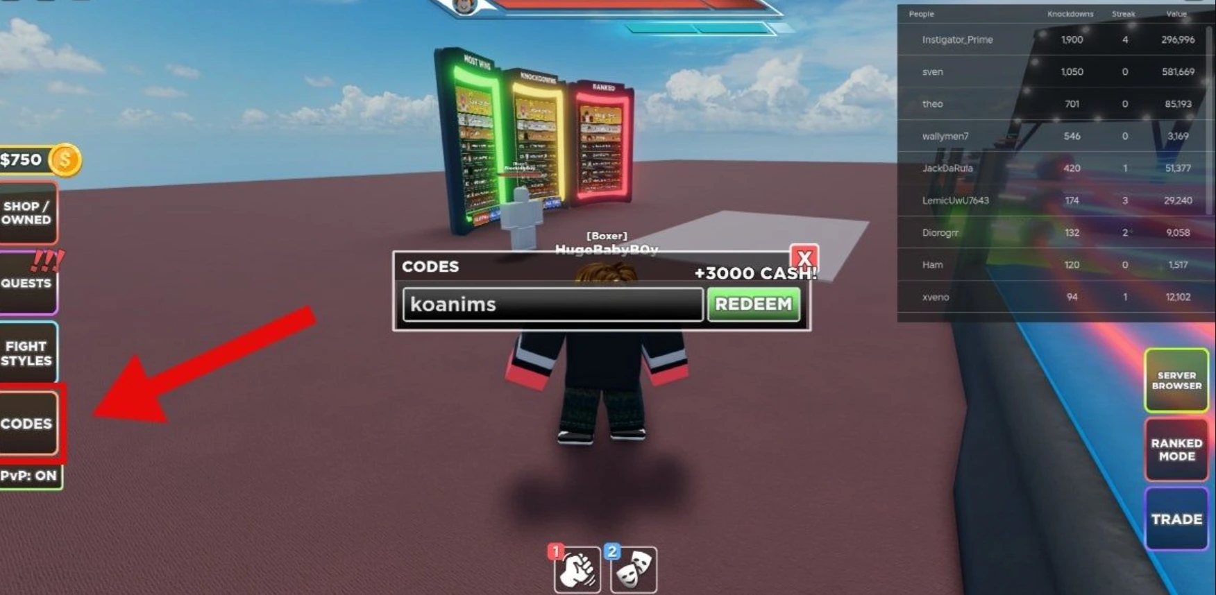 Kode Redeem Untitled Boxing Game 2026 UBG Hari Ini Update 11 Oktober Antusias pemain UBG saat menukarkan kode spin terbaru di lobby game.