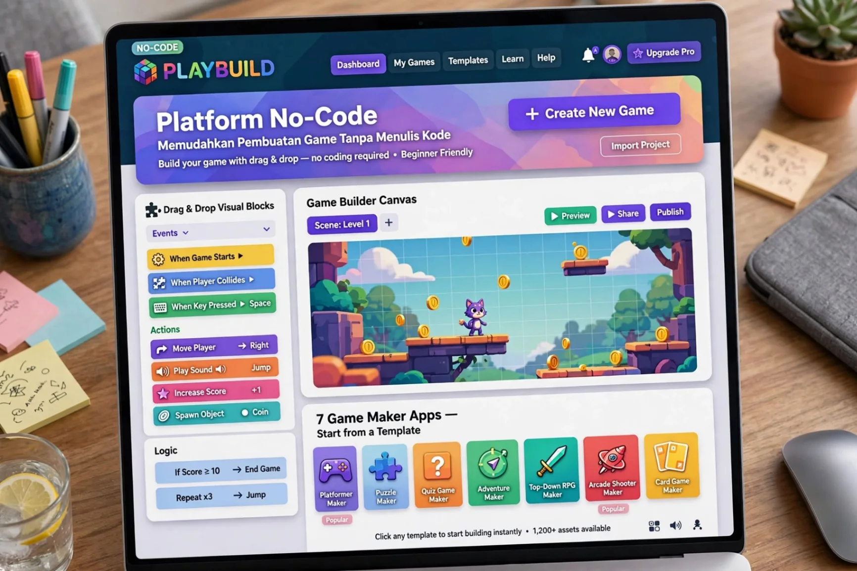 7 Aplikasi Pembuat Game Tanpa Coding Terbaik 2026 Platform no-code memudahkan pembuatan game tanpa menulis kode