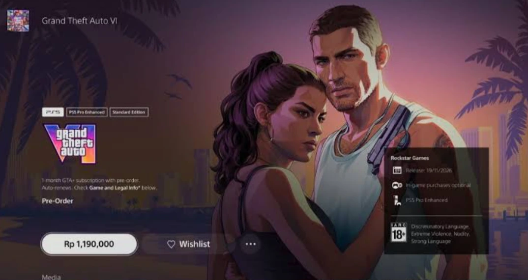 Pre-order GTA VI muncul di notifikasi yang sama, strategi konversi yang rapi dari Sony dan Rockstar.